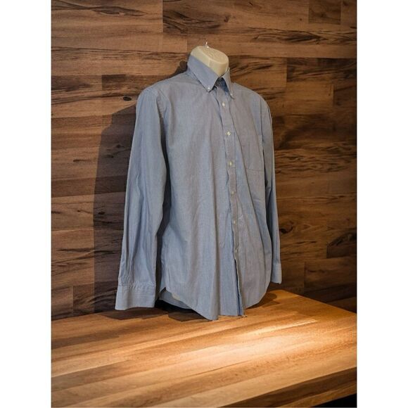 Ralph Lauren Button Down Men Size 16 34/35 Blue Stripe Cotton Long Sleeve - Picture 1 of 8